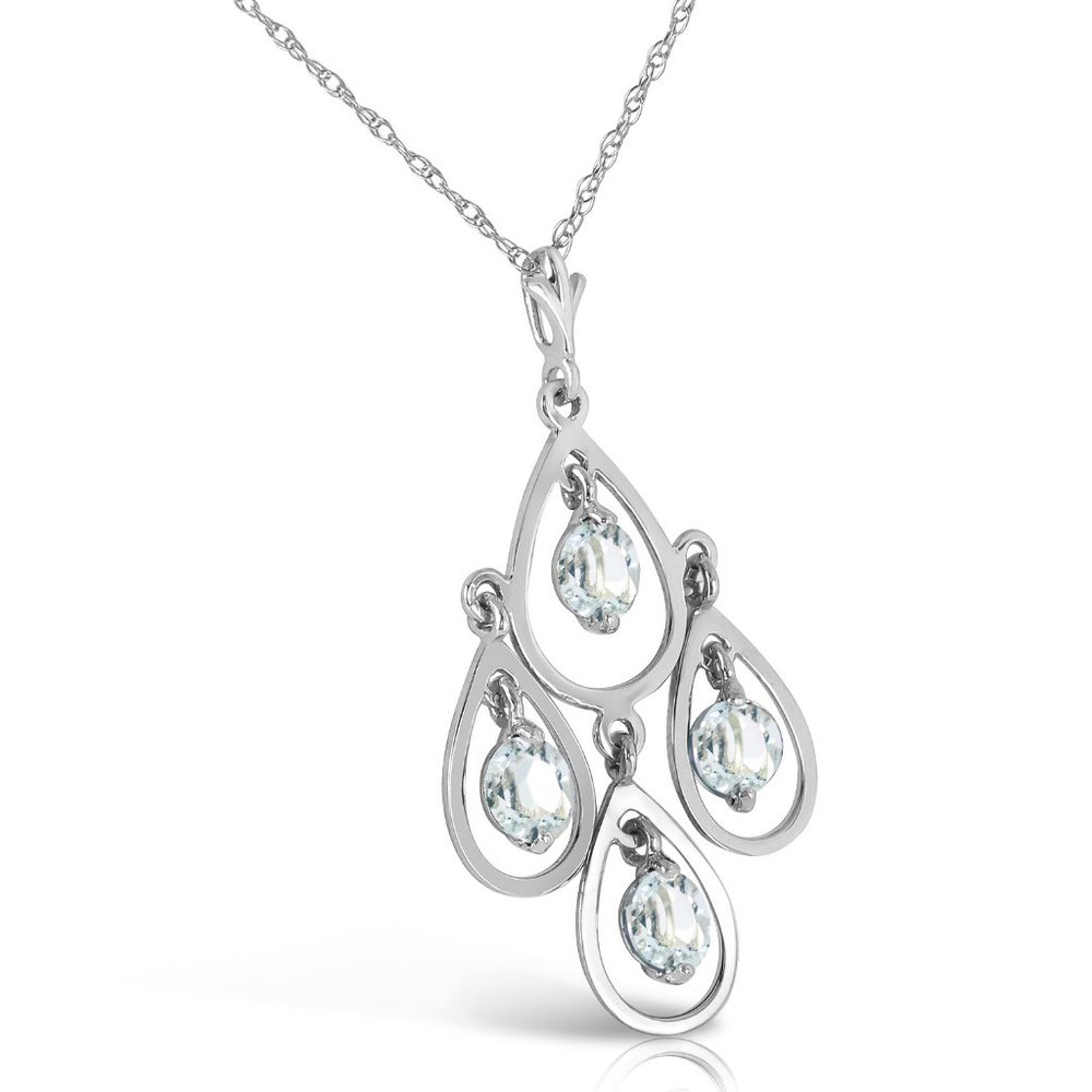 14K. SOLID GOLD NECKLACE WITH NATURAL AQUAMARINES - Picture 3 of 7